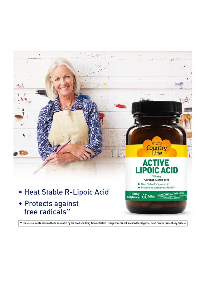 Country Life Active Lipoic Acid Metabolism Support 300Mg 60 Tablets Certified Gluten Free Certified Vegan  - Image 4