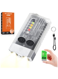 Mini LED Keychain Flashlight, Rechargeable Pocket Torch with 14 Modes 1000LM Small Powerful Torch IPX4 Transparent EDC Flashlight with UV Light & Magnetic Tail for Camping Hiking Emergency