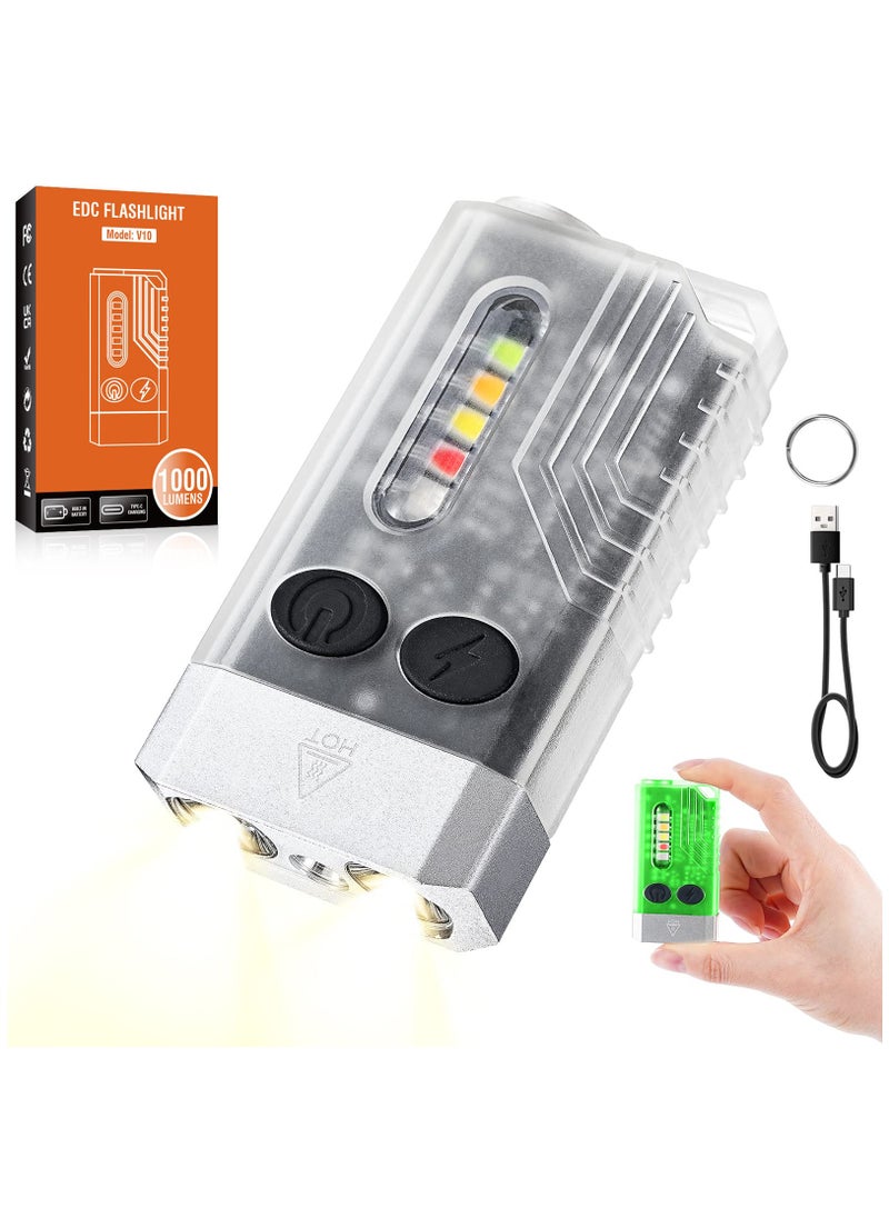 SYOSI - Mini LED Keychain Flashlight, Rechargeable Pocket Torch with 14 Modes 1000LM Small Powerful Torch IPX4 Transparent EDC Flashlight with UV Light & Magnetic Tail for Camping Hiking Emergency - Image 1