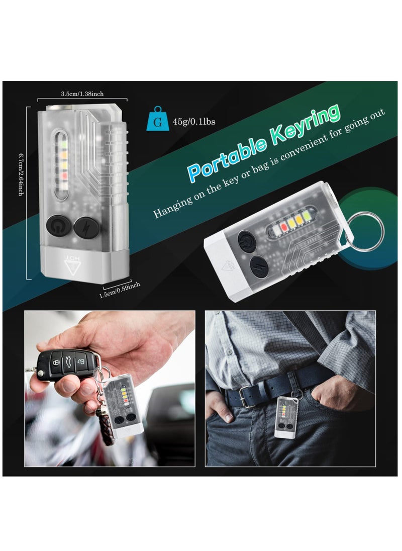 SYOSI - Mini LED Keychain Flashlight, Rechargeable Pocket Torch with 14 Modes 1000LM Small Powerful Torch IPX4 Transparent EDC Flashlight with UV Light & Magnetic Tail for Camping Hiking Emergency - Image 1