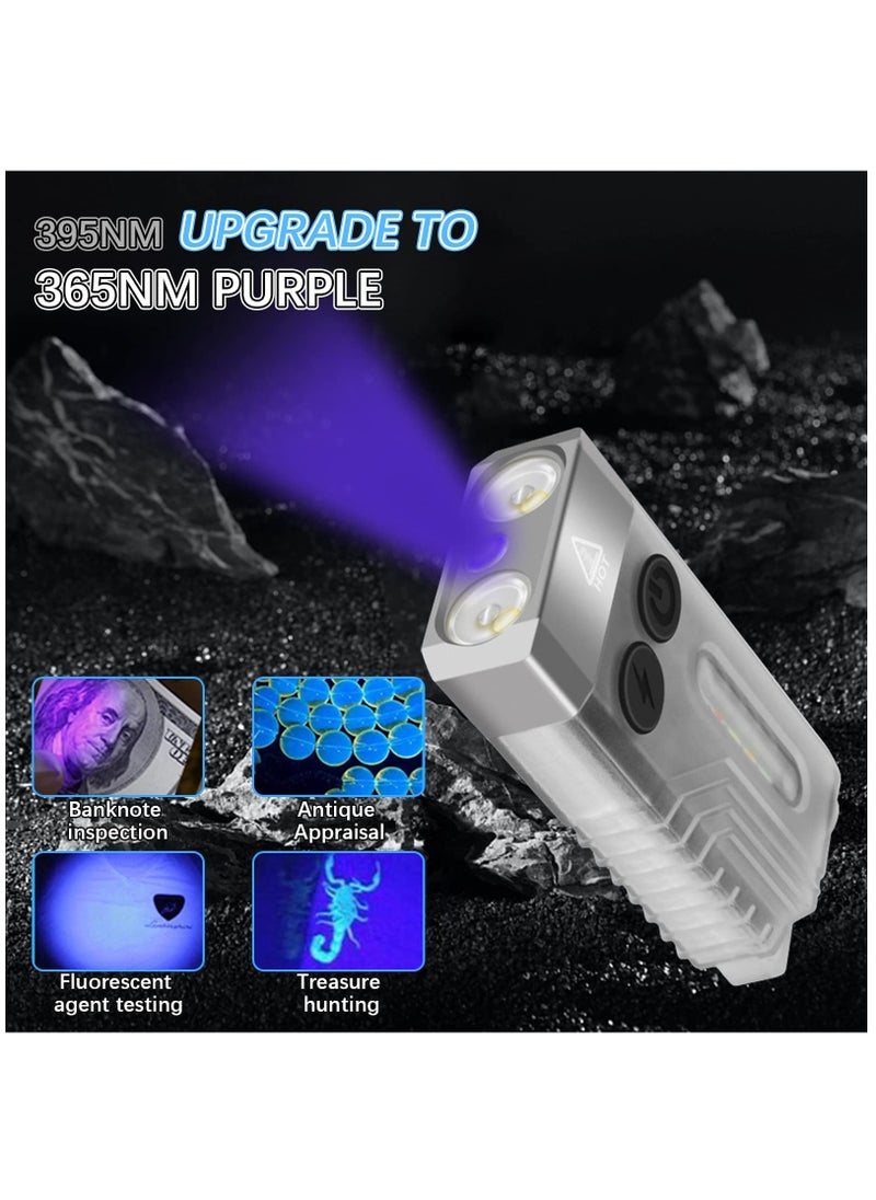 SYOSI - Mini LED Keychain Flashlight, Rechargeable Pocket Torch with 14 Modes 1000LM Small Powerful Torch IPX4 Transparent EDC Flashlight with UV Light & Magnetic Tail for Camping Hiking Emergency - Image 1