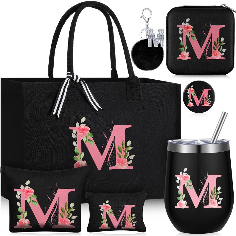 Locmeo Monogram Initial Tote Bag for Women Initial Canvas Makeup Bag Tumbler Personalized Gift for Birthday Wedding WorkLetter M - Image 2
