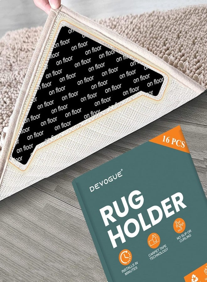 DEVOGUE® 16PCS Rug Gripper Tape Dual Sided Washable & Removable Prevent Curling Corner Carpet Tape - Keep Rug in Place Non Slip Adhesive Rug Tape for Hardwood Floors and Tile - Image 1