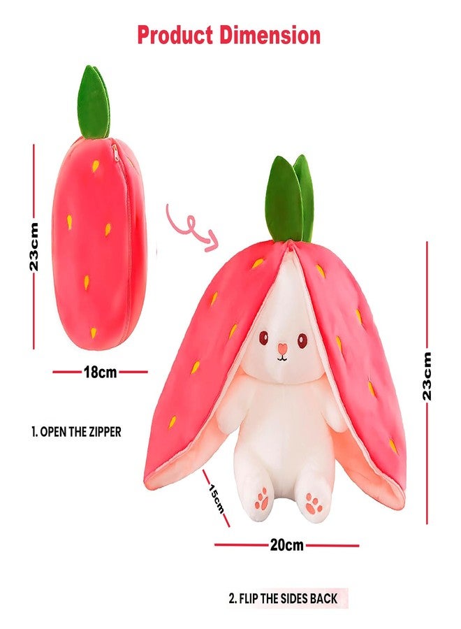 Synlark Reversible Carrot Strawberry Bunny Plush Toy with Zipper | Cute Stuffed Animal Rabbit Soft Toy for Kids Girls Boys | Pink-White - Image 2