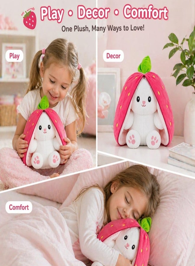 Synlark Reversible Carrot Strawberry Bunny Plush Toy with Zipper | Cute Stuffed Animal Rabbit Soft Toy for Kids Girls Boys | Pink-White - Image 4