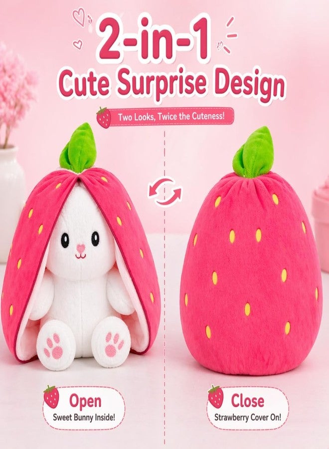 Synlark Reversible Carrot Strawberry Bunny Plush Toy with Zipper | Cute Stuffed Animal Rabbit Soft Toy for Kids Girls Boys | Pink-White - Image 5
