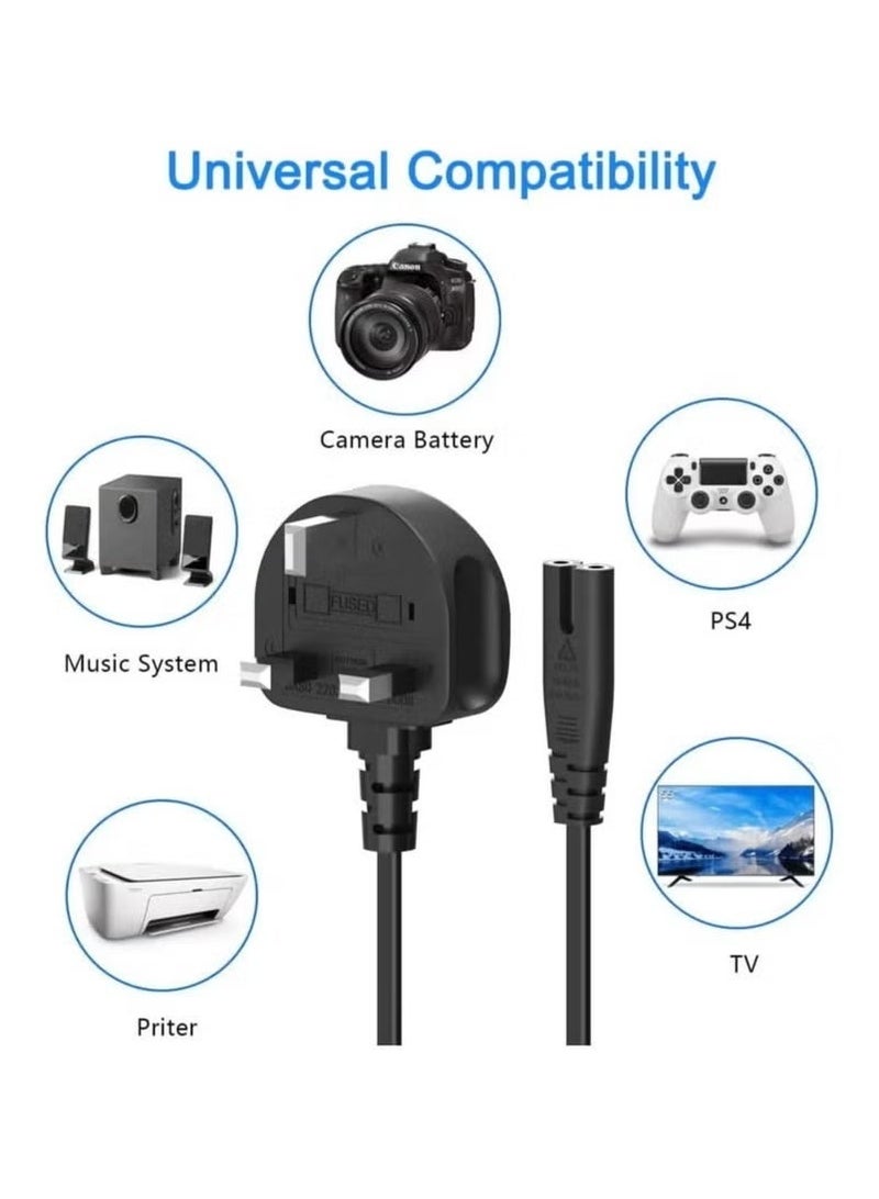 ELTRAZONE 2-Prong AC Power Cord Cable – 5FT Universal Replacement Wall Plug for Samsung, LG, Sony, TCL TVs | Compatible with PS3, PS4, PS5, Xbox, HP Printers, Monitors & More | Durable 2-Slot Figure-8 Connector | Safe & Portable Cable for Home, Office & Travel Use – Black - Image 4