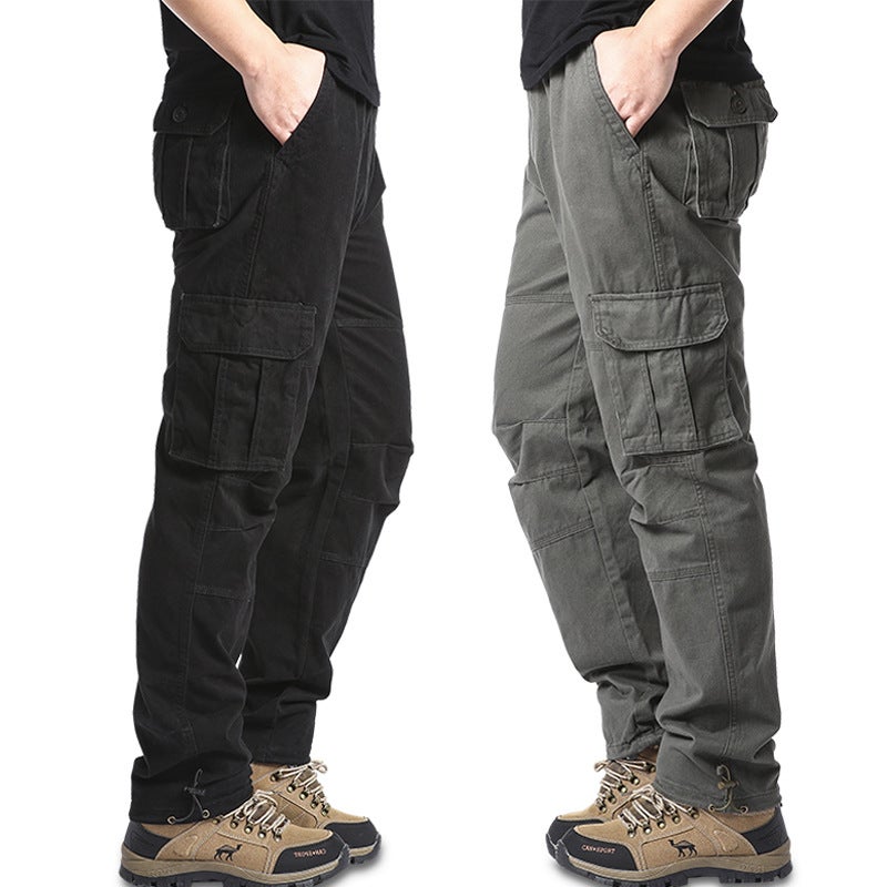 Mens Cotton Multi-Pocket Cargo Pants Velcro khaki  - Image 3