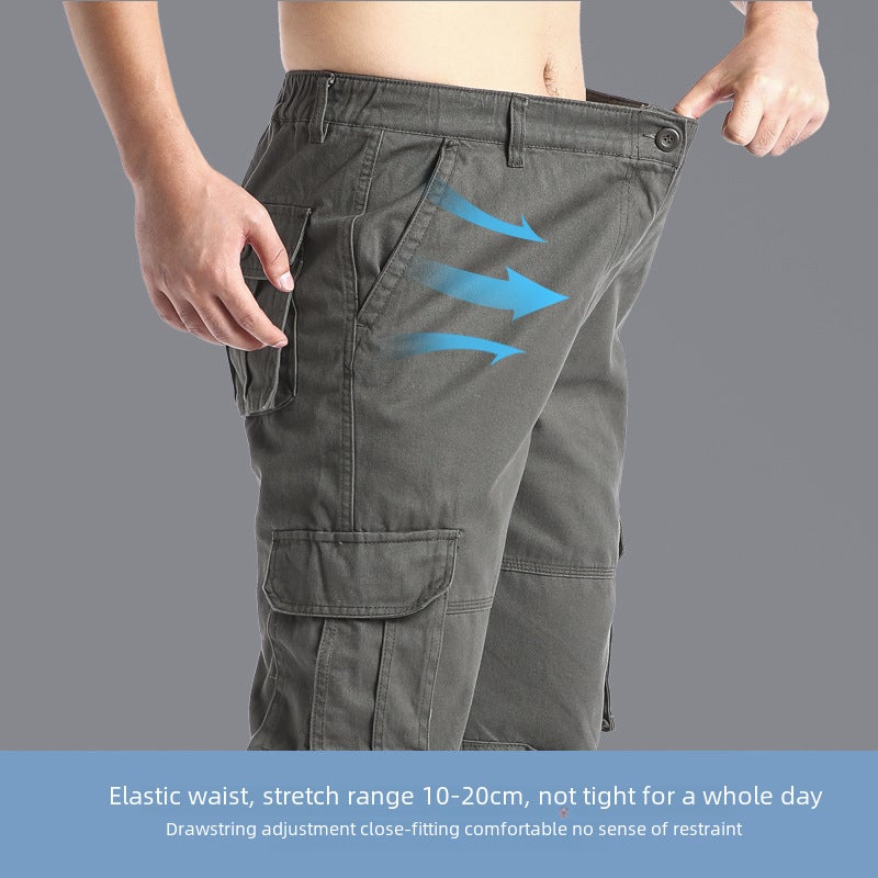 Mens Cotton Multi-Pocket Cargo Pants Velcro khaki  - Image 5