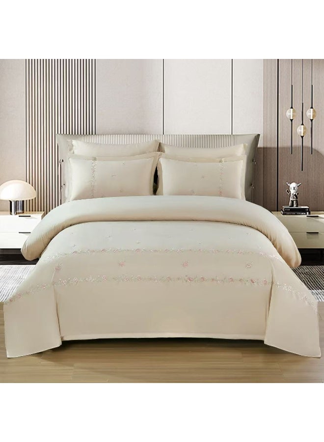 Comfy طقم لحاف كينج بحجم 6 قطع من القطن الفاخر المنقوش بالزهور الكريمي المريح