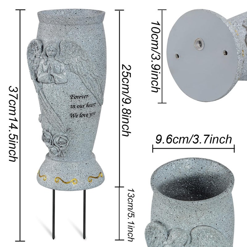 XONOR Cemetery Vase, Memorial Grave Vase with Ground Spikes, Angel Vases for Artificial Flowers, Grave Flowers Holder for Cemetery Headstone (1Piece, Flowers are NOT Included) - Image 2