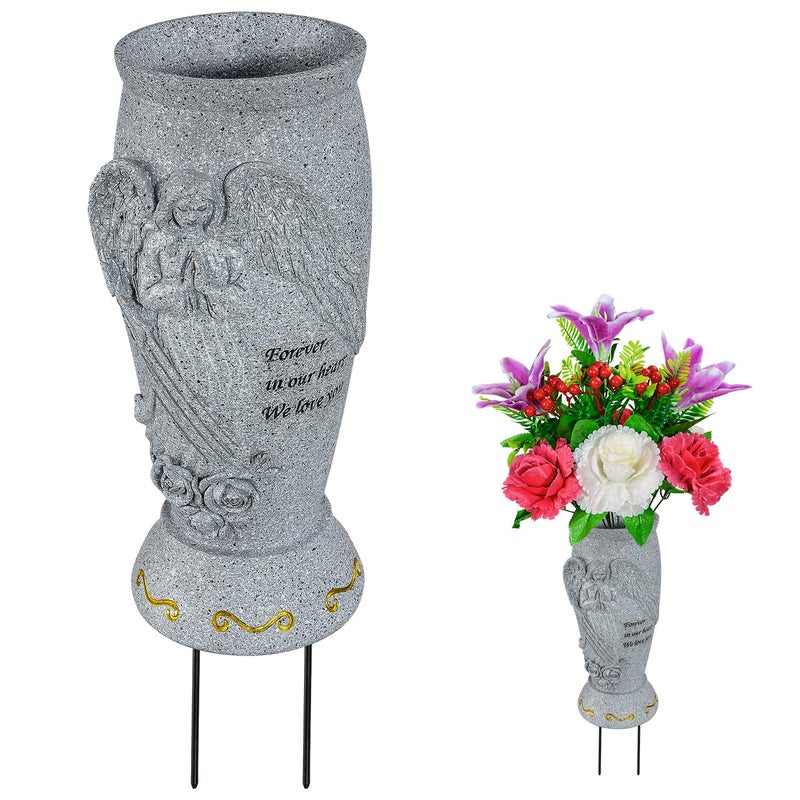 XONOR Cemetery Vase, Memorial Grave Vase with Ground Spikes, Angel Vases for Artificial Flowers, Grave Flowers Holder for Cemetery Headstone (1Piece, Flowers are NOT Included) - Image 1