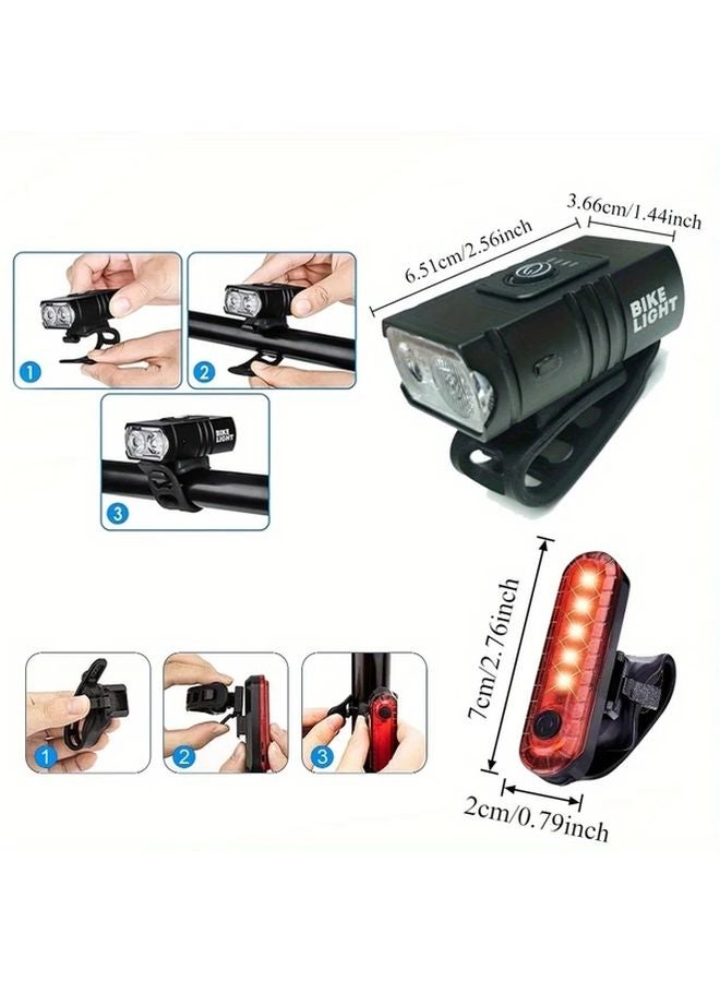 2pcs Ultra Bright Aluminum Alloy LED Bike Riding Light 6 Mode USB Tail Light - Image 3