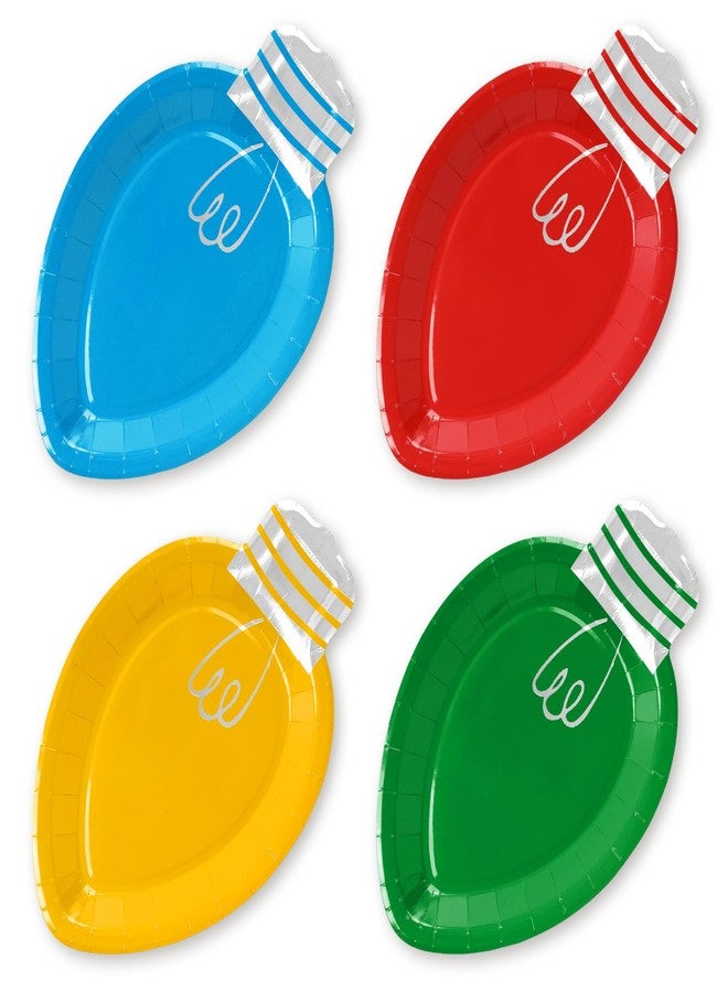 Whaline صحون ورقية عيد الميلاد من واهلين 40 قطعة، صحن عشاء فضي لامع بألوان الأحمر والأخضر والأصفر والأزرق، صحون قابلة للتخلص منها لتزيين طاولة حفلات الشتاء، 10.4 × 6.7 إنش - Image 1