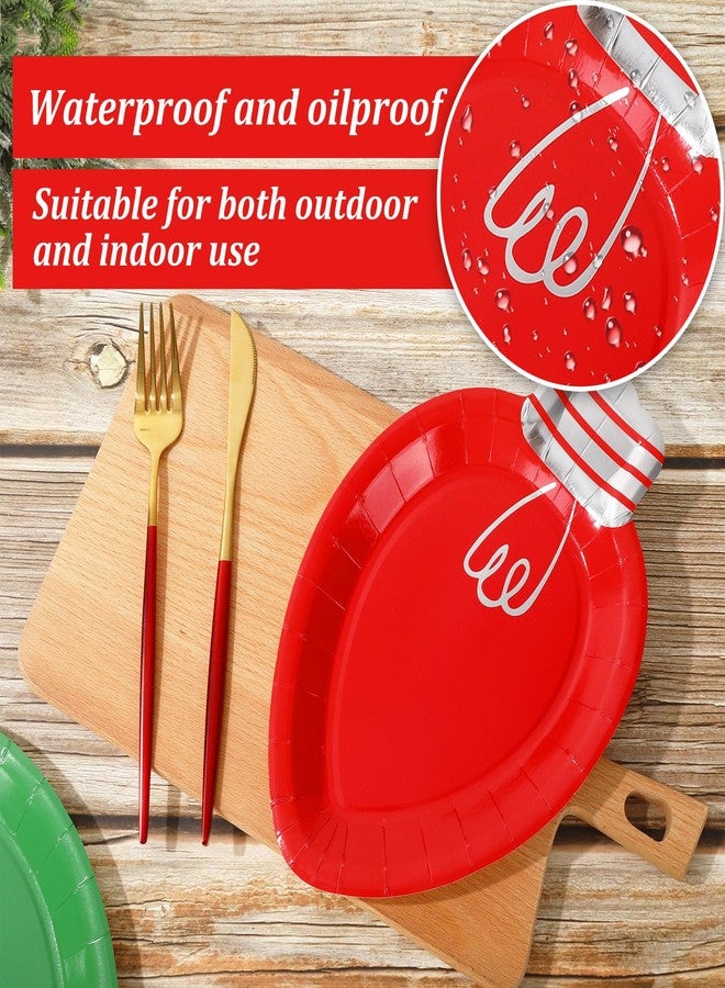 Whaline صحون ورقية عيد الميلاد من واهلين 40 قطعة، صحن عشاء فضي لامع بألوان الأحمر والأخضر والأصفر والأزرق، صحون قابلة للتخلص منها لتزيين طاولة حفلات الشتاء، 10.4 × 6.7 إنش - Image 3