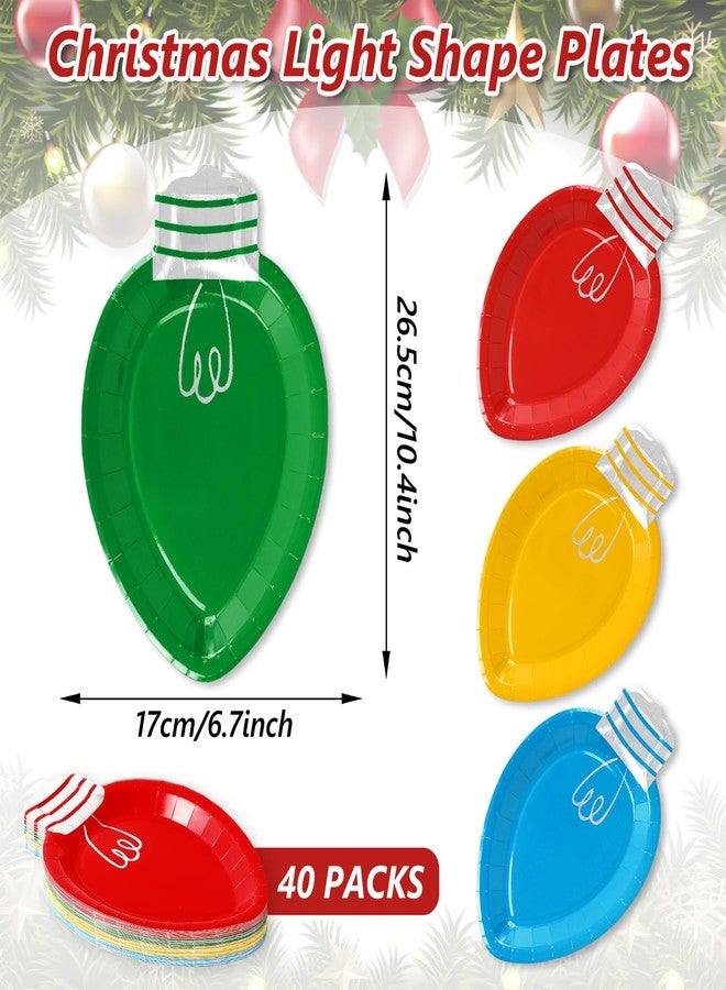 Whaline صحون ورقية عيد الميلاد من واهلين 40 قطعة، صحن عشاء فضي لامع بألوان الأحمر والأخضر والأصفر والأزرق، صحون قابلة للتخلص منها لتزيين طاولة حفلات الشتاء، 10.4 × 6.7 إنش - Image 2