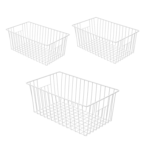 lonpute Large Wire Storage Baskets Freezer Baskets Organizer, Refrigerator Metal Wire Storage Divider, Wire Storage Basket with Handles for Kitchen, Pantry, Cabinet, Closets - Set of 3 (3, 16in x 10in x 7in) - Image 1