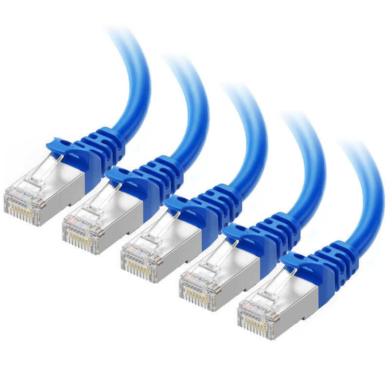 Cable Matters 10Gbps 5Pack Snagless Shielded Cat 6A Ethernet Cable 7ft Cat 6A Cable Cat6A Cord Ethernet Cord Blue
