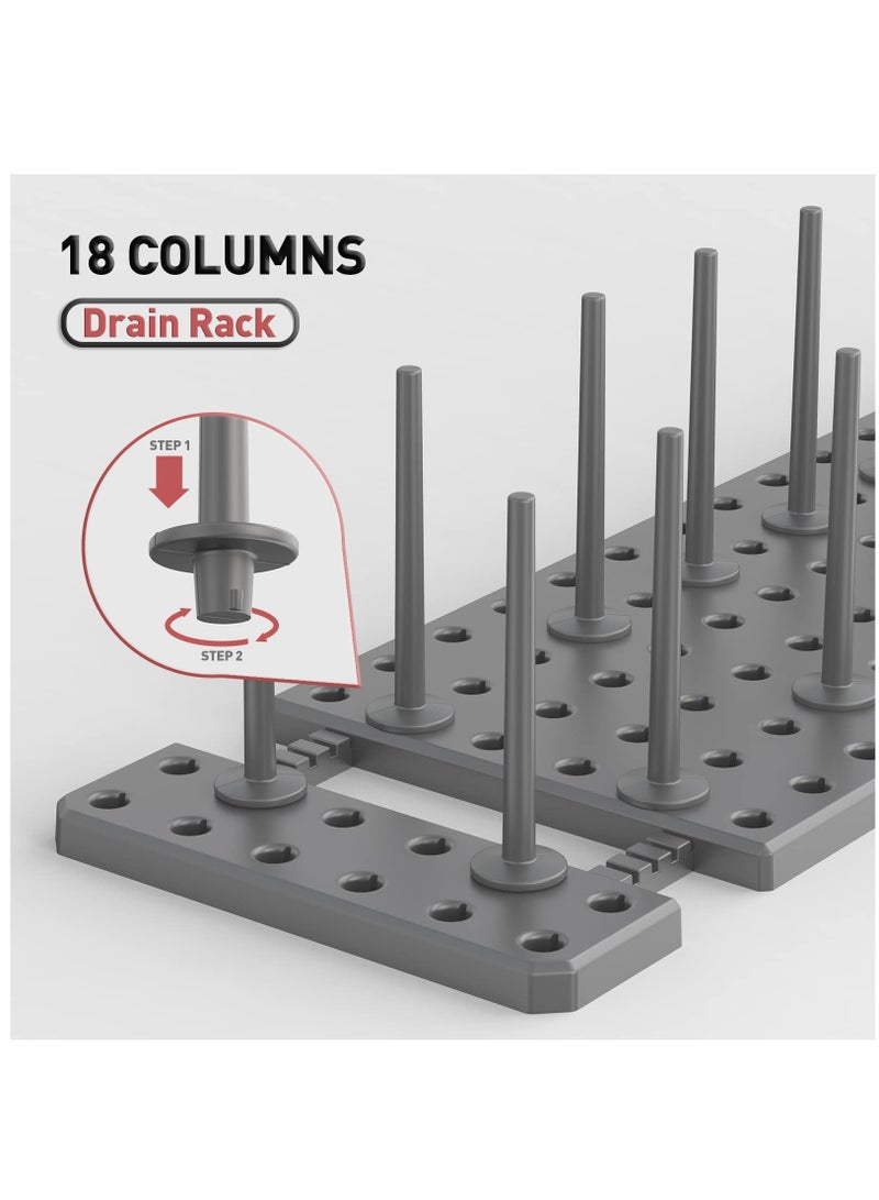 SOLARAE منظم درج بيغ بورد لخزانة المطبخ، 2 قطعة منظم أطباق للخزائن، صينية بيغ بورد قابلة للتعديل، رفوف أطباق، رفوف تجفيف الأطباق، حوامل أطباق قابلة للتوسيع (رمادي) - Image 3