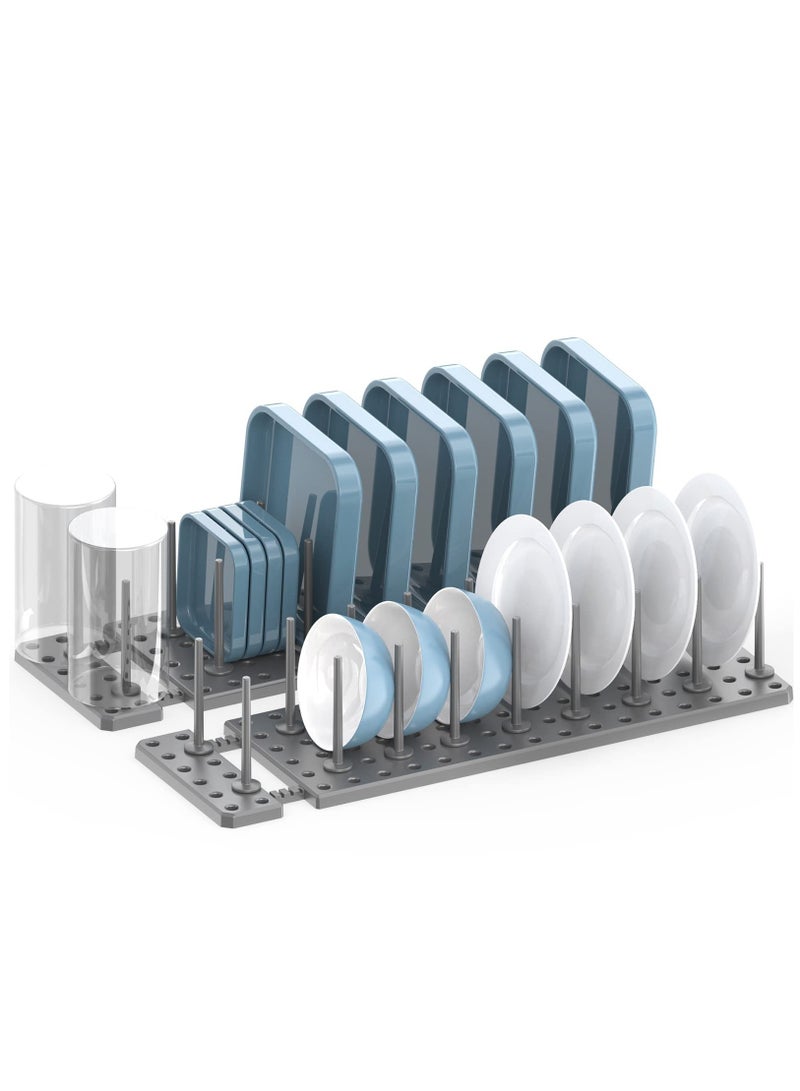 SOLARAE منظم درج بيغ بورد لخزانة المطبخ، 2 قطعة منظم أطباق للخزائن، صينية بيغ بورد قابلة للتعديل، رفوف أطباق، رفوف تجفيف الأطباق، حوامل أطباق قابلة للتوسيع (رمادي) - Image 1