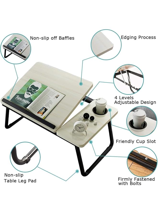 erorex Laptop Bed Tray Table Laptop Table Foldable Knee Stand Notebook Desk With Cup Holder Adjustable Portable Laptop Desk Bed Tray White  - Image 2