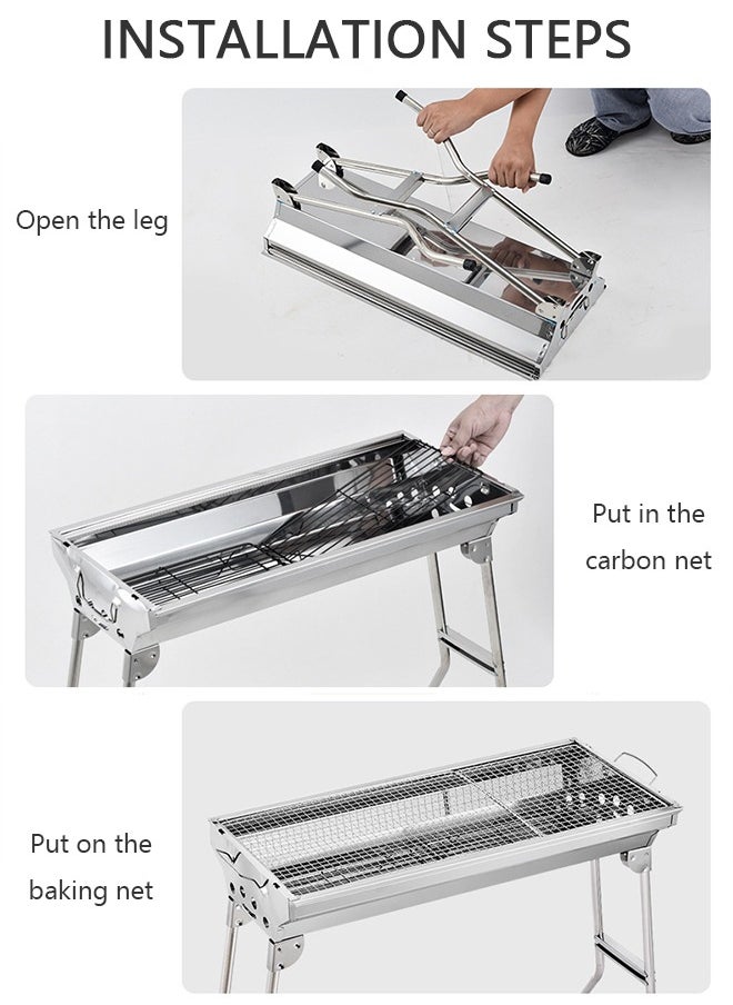 GROIC Folding Charcoal Barbecue Grill Stainless Steel Portable Travel with Legs Lightweight Foldable for Camping Picnic Outdoor - 73.5*70*33.5cm  Silver  - Image 2