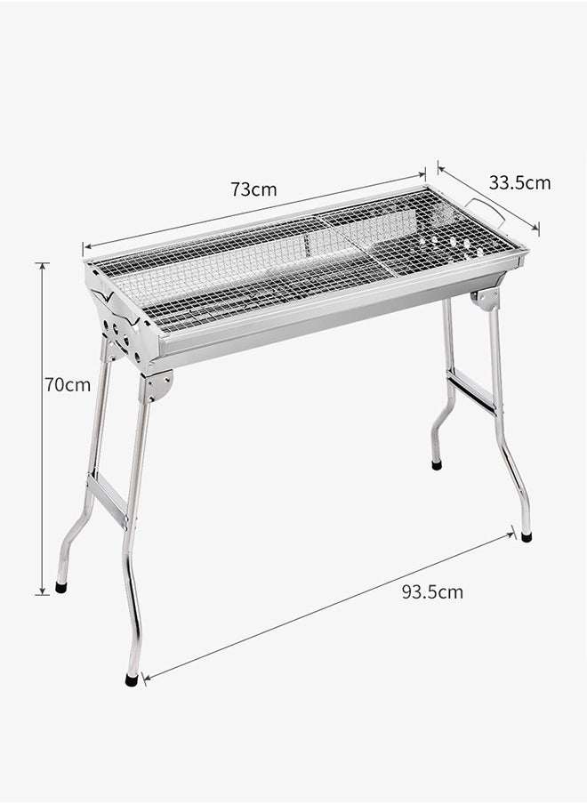 GROIC Folding Charcoal Barbecue Grill Stainless Steel Portable Travel with Legs Lightweight Foldable for Camping Picnic Outdoor - 73.5*70*33.5cm  Silver  - Image 5
