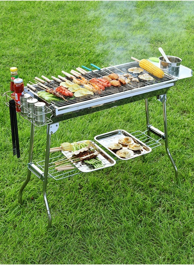 GROIC Folding Charcoal Barbecue Grill Stainless Steel Portable Travel with Legs Lightweight Foldable for Camping Picnic Outdoor - 73.5*70*33.5cm  Silver  - Image 3