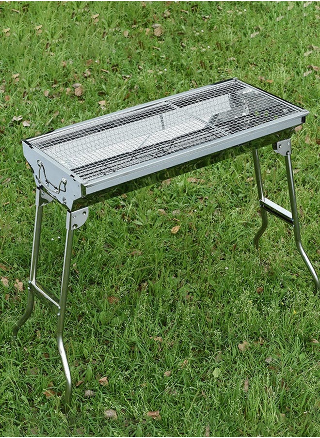 GROIC Folding Charcoal Barbecue Grill Stainless Steel Portable Travel with Legs Lightweight Foldable for Camping Picnic Outdoor - 73.5*70*33.5cm  Silver  - Image 4