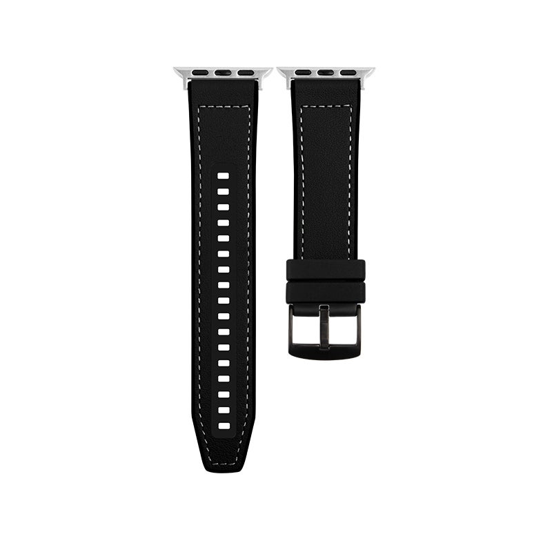 erorex For Apple Watch Series 10 46Mm Hybrid Leather Silicone Watch Band(Black) - Image 1