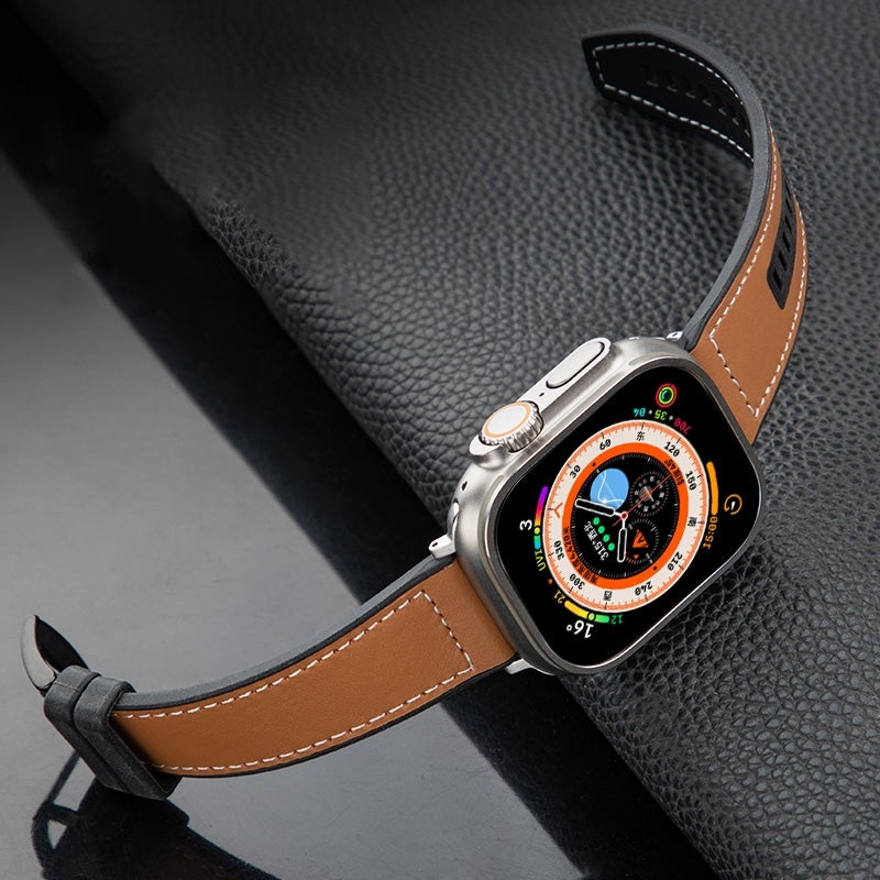 erorex For Apple Watch Series 10 46Mm Hybrid Leather Silicone Watch Band(Black) - Image 5