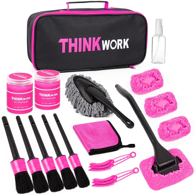 THINKWORK Pink Car Duster Interior Kit Perfect Car Detailing Brush Kit for Cleaning WindowsWindshieldDashboard and Air Vents Suitable for All Cars - Image 3