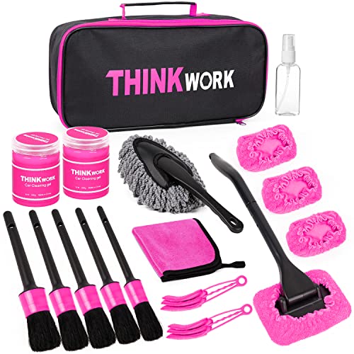 THINKWORK Pink Car Duster Interior Kit Perfect Car Detailing Brush Kit for Cleaning WindowsWindshieldDashboard and Air Vents Suitable for All Cars - Image 1