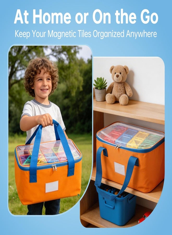Fevbcnrj Storage Bin Compatible with Magnatiles, Magnetic Tiles Storage Bag, with Portable Carrying Handle, Mesh Pocket and Visual Clear PVC Top, Organizer Case for Magnetic Building Blocks - Image 5