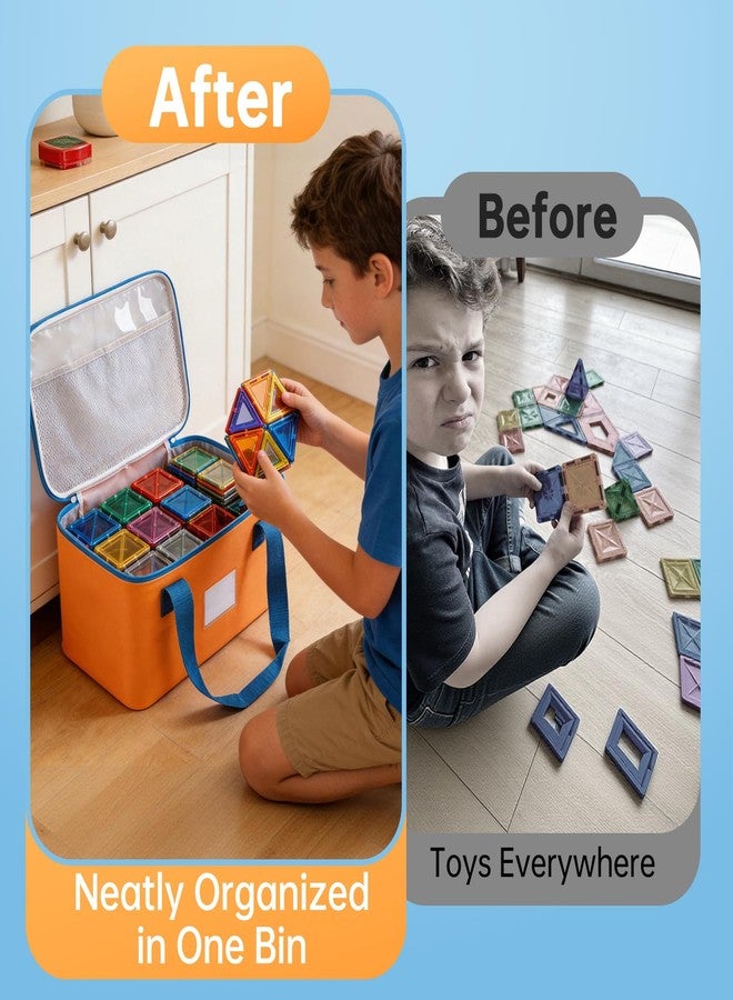 Fevbcnrj Storage Bin Compatible with Magnatiles, Magnetic Tiles Storage Bag, with Portable Carrying Handle, Mesh Pocket and Visual Clear PVC Top, Organizer Case for Magnetic Building Blocks - Image 4