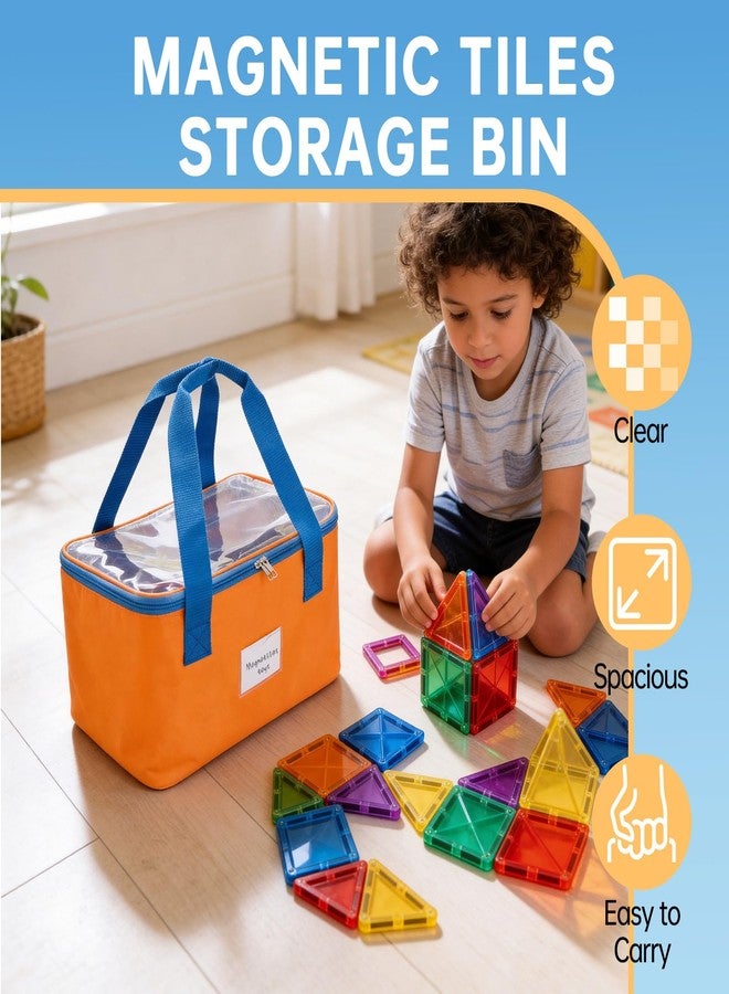 Fevbcnrj Storage Bin Compatible with Magnatiles, Magnetic Tiles Storage Bag, with Portable Carrying Handle, Mesh Pocket and Visual Clear PVC Top, Organizer Case for Magnetic Building Blocks - Image 2