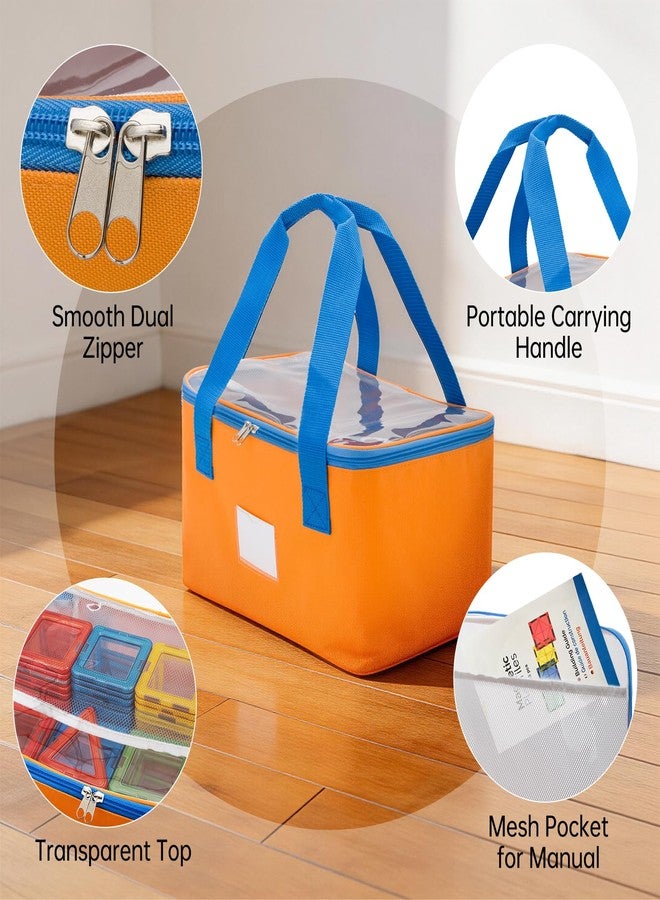 Fevbcnrj Storage Bin Compatible with Magnatiles, Magnetic Tiles Storage Bag, with Portable Carrying Handle, Mesh Pocket and Visual Clear PVC Top, Organizer Case for Magnetic Building Blocks - Image 3
