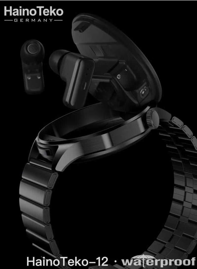 Haino Teko HainoTeko-12 Waterproof Smartwatch With Builtin Wireless Earbuds Large Screen AMOLED Display 3 Pair Straps and Charging Cable Designed for Men Black - Image 4