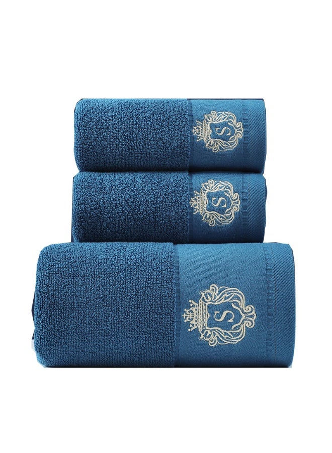 MIXDE 3PCS Cotton Bath Towel Set Fast Absorbent Skin-friendly and Soft Bath Towel*1PCS and 2PCS Towels Blue - Image 1