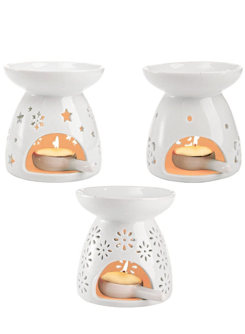 MIXDE Set of 3 Ceramic Tealight Candle Holder, Essential Oil Burner Wax Melt Burners, Aromatherapy Aroma Diffuser Burner for Home Bedroom  - Image 1