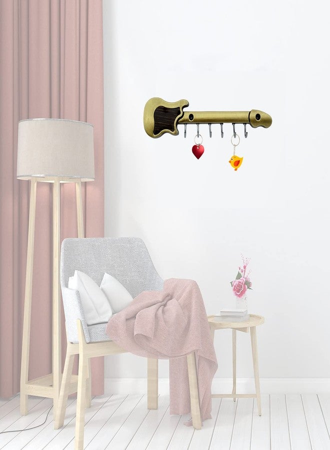 Zeetab Antique Guitar Key Holder with 6 Hook | Royal Art Metal Wall Mount Key Stand for Music Lover (21x5cm) - Image 3