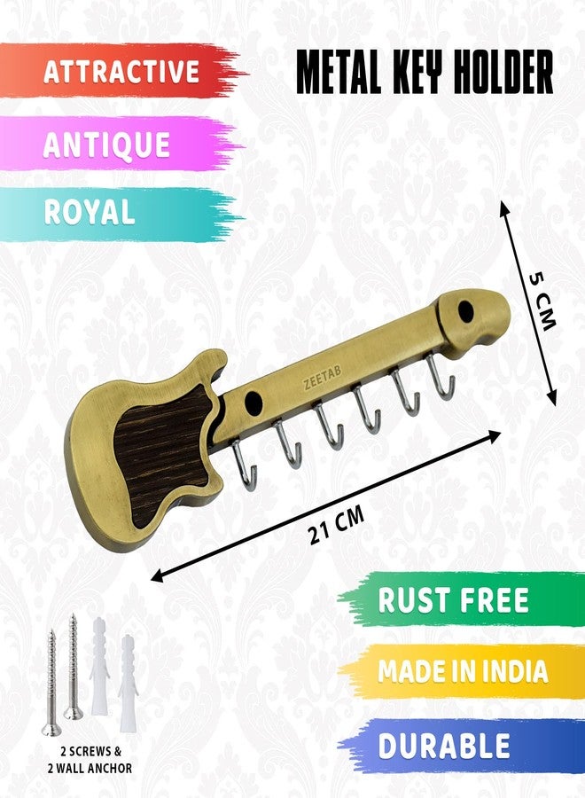Zeetab Antique Guitar Key Holder with 6 Hook | Royal Art Metal Wall Mount Key Stand for Music Lover (21x5cm) - Image 2