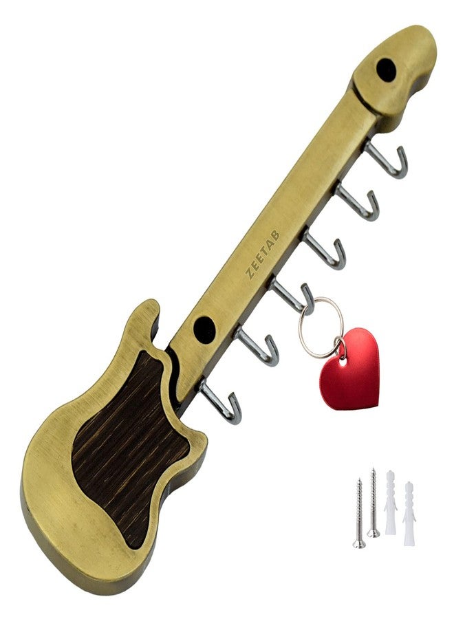 Zeetab Antique Guitar Key Holder with 6 Hook | Royal Art Metal Wall Mount Key Stand for Music Lover (21x5cm) - Image 1