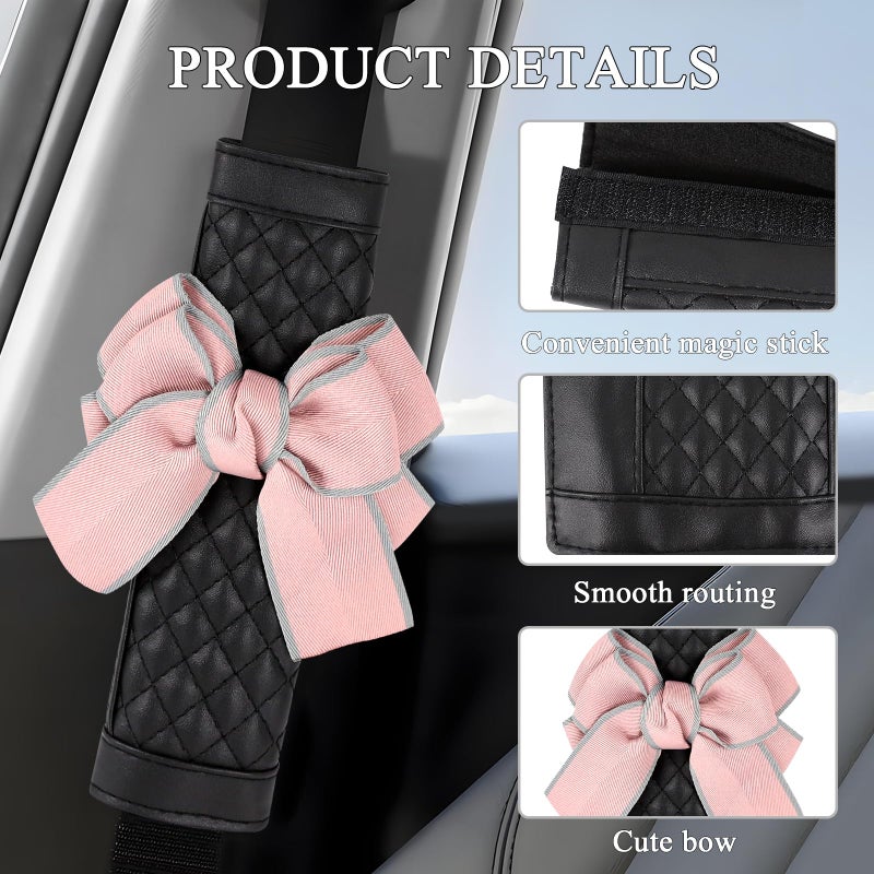 ongfuwu 2PCS Car Seat Belt Cover Pad, Cute Bow Leather Seatbelt Covers for Cars, Soft Auto Seat Belt Shoulder Strap Covers, Universal Seatbelt Protector Cushion for Shoulder & Neck (Pink, 2PCS) - Image 3