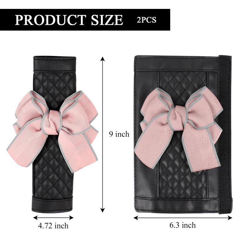 ongfuwu 2PCS Car Seat Belt Cover Pad, Cute Bow Leather Seatbelt Covers for Cars, Soft Auto Seat Belt Shoulder Strap Covers, Universal Seatbelt Protector Cushion for Shoulder & Neck (Pink, 2PCS) - Image 2