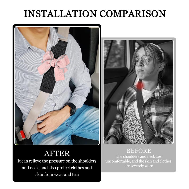 ongfuwu 2PCS Car Seat Belt Cover Pad, Cute Bow Leather Seatbelt Covers for Cars, Soft Auto Seat Belt Shoulder Strap Covers, Universal Seatbelt Protector Cushion for Shoulder & Neck (Pink, 2PCS) - Image 5