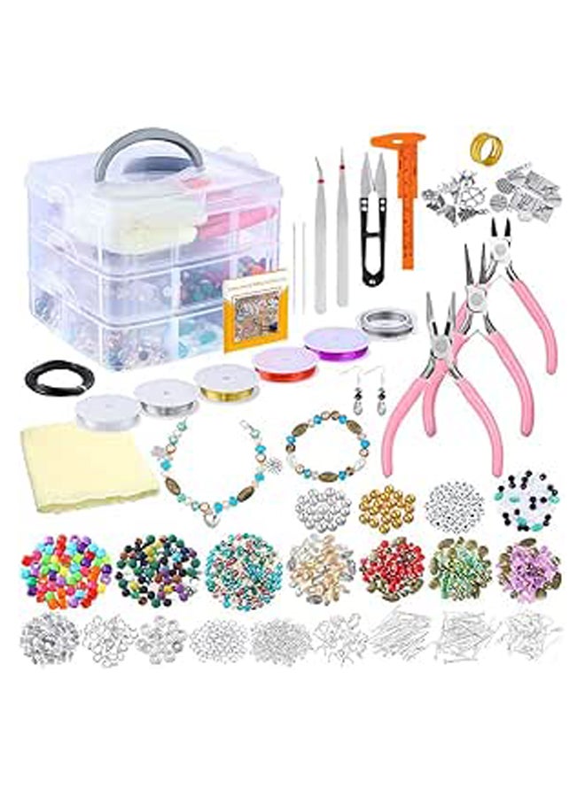 مجموعة لوازم صناعة المجوهرات لإصلاح الخرز المصنوع يدويًا من الأكريليك واللؤلؤ والحجر البركاني مع كماشة وقواطع وملقط وحقيبة تخزين سلك الخرز (B#) - Image 1