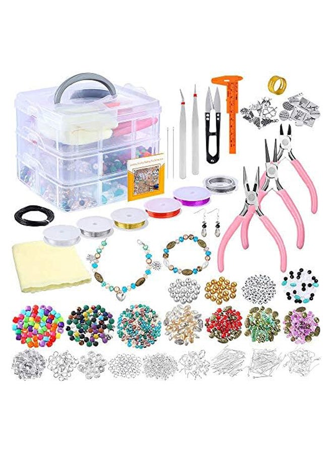 مجموعة لوازم صناعة المجوهرات لإصلاح الخرز المصنوع يدويًا من الأكريليك واللؤلؤ والحجر البركاني مع كماشة وقواطع وملقط وحقيبة تخزين سلك الخرز (B#) - Image 2