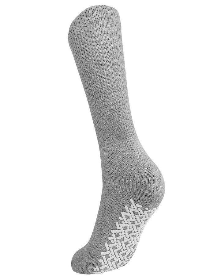 Falari Men Women Anti Slip Grip Non Skid Crew Cotton Diabetic Socks For Home Hospital (3-pairs Grey, 9-11 Women/Men Size) - Image 4
