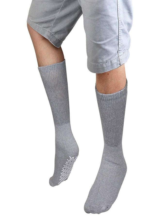 Falari Men Women Anti Slip Grip Non Skid Crew Cotton Diabetic Socks For Home Hospital (3-pairs Grey, 9-11 Women/Men Size) - Image 2